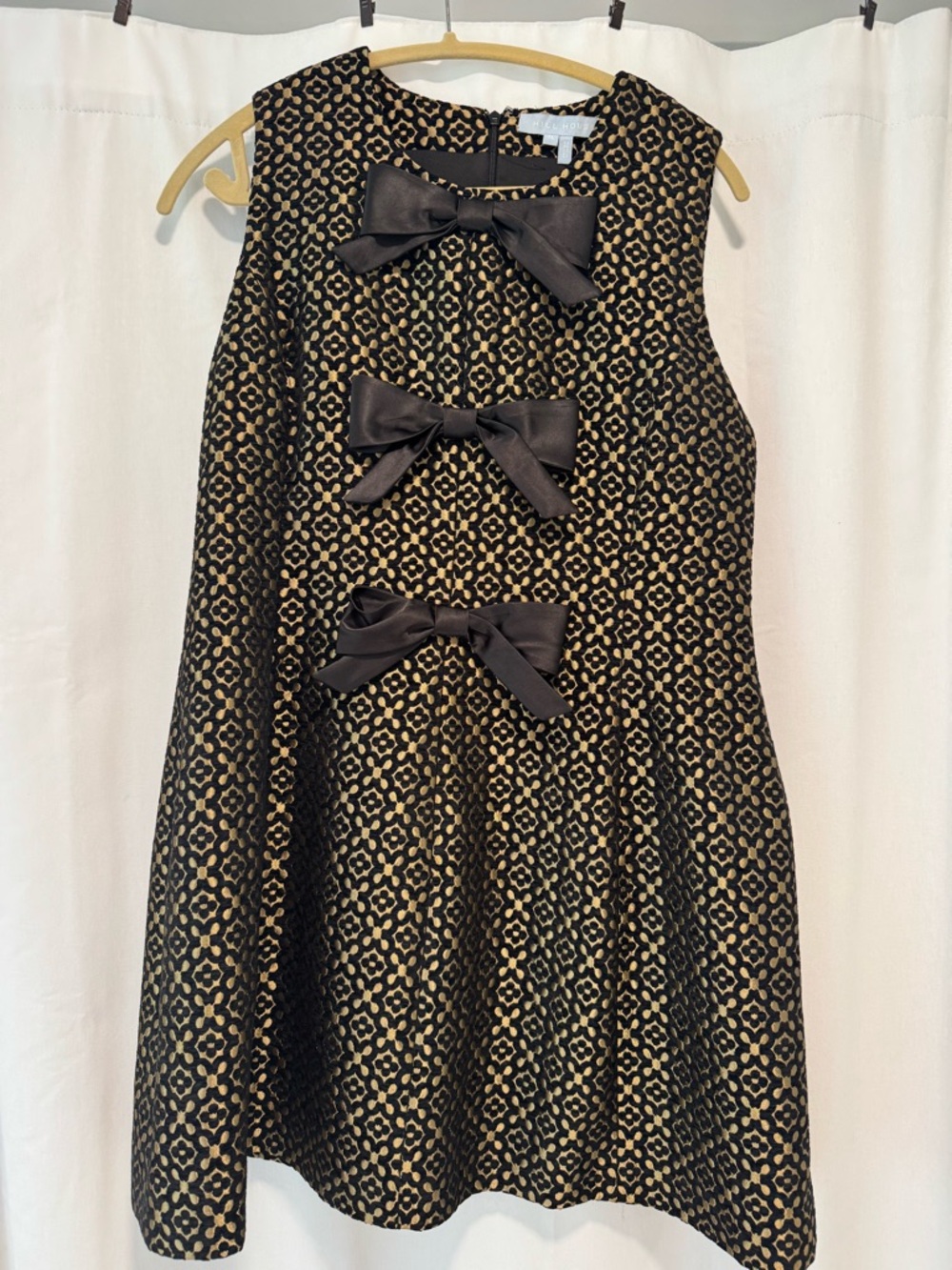 Hill House Black and Gold Bow Jacquard A-Line Dress